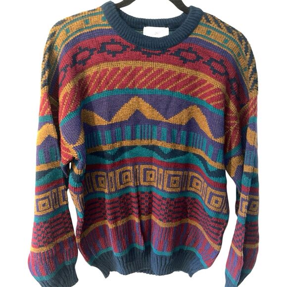 Styled By Elegant Sweater Mens Large Geometric Knit Made USA y2k grandpa Cosby - Picture 1 of 6